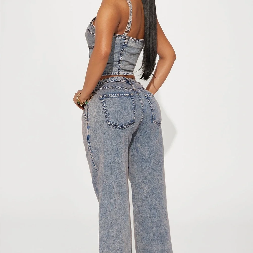 Denim Button-Up Corset Style cropped tank - Picture 2 of 6